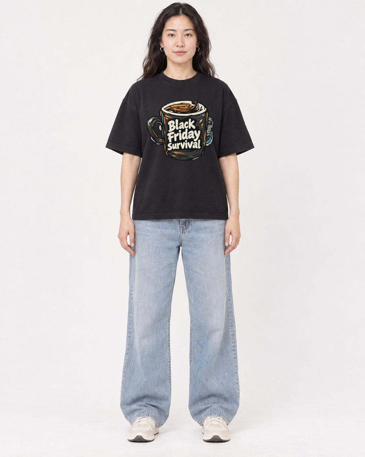 Mockup Boxy Heavyweight Tee Black female full-body 03