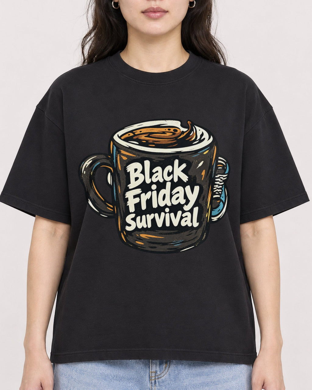 Mockup Boxy Heavyweight Tee Black female close-up 03