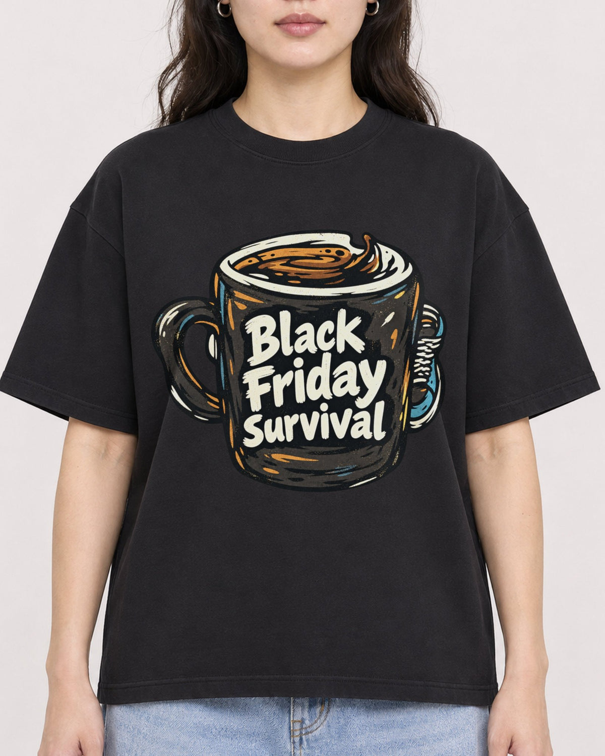 Mockup Boxy Heavyweight Tee Black female close-up 03
