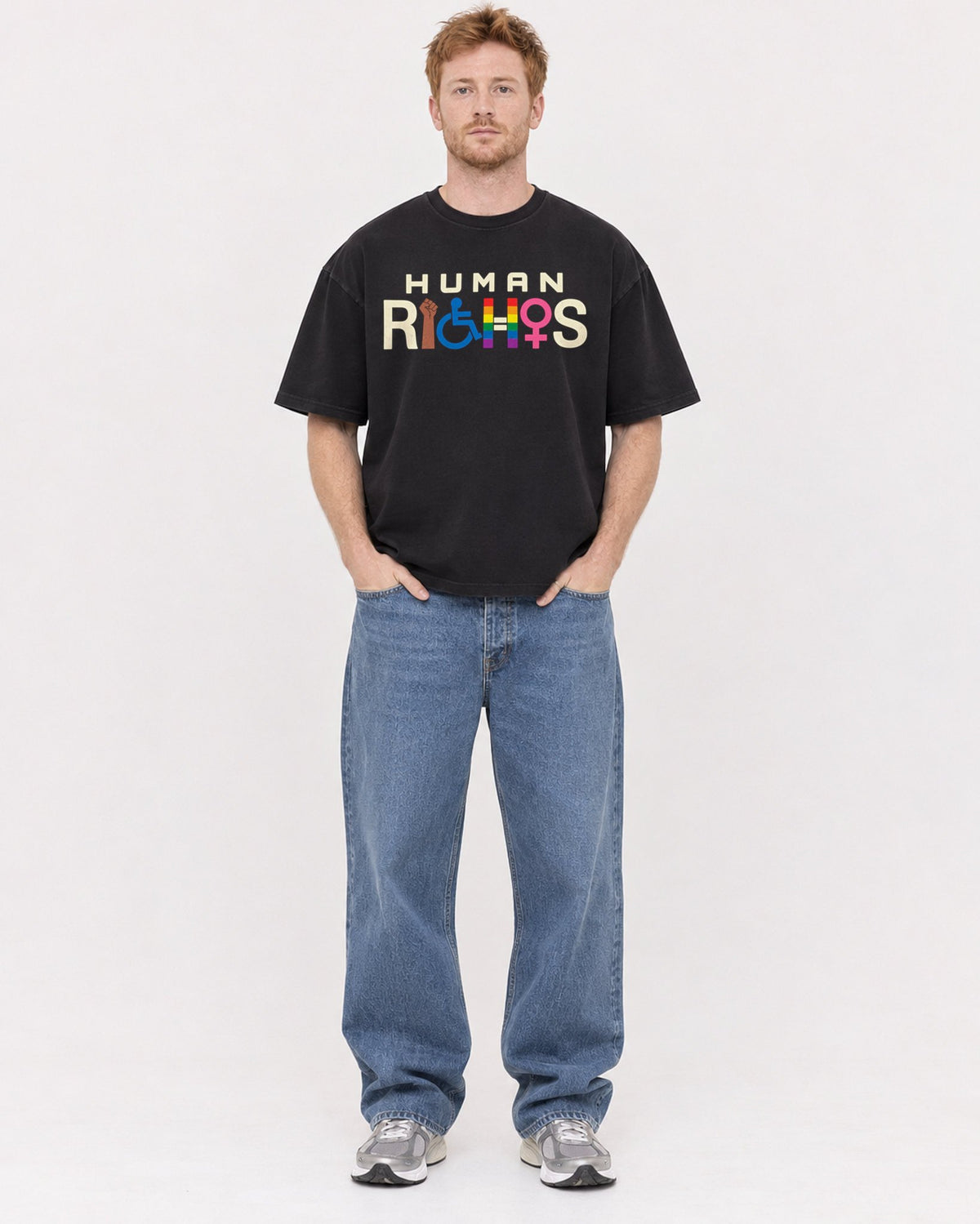 Mockup Boxy Heavyweight Tee Black male full-body 38