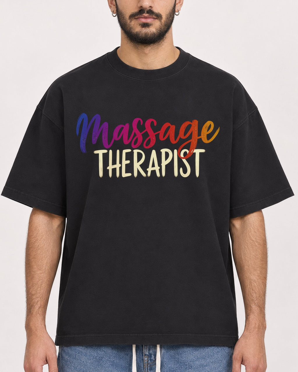 Mockup Boxy Heavyweight Tee Black male close-up 07