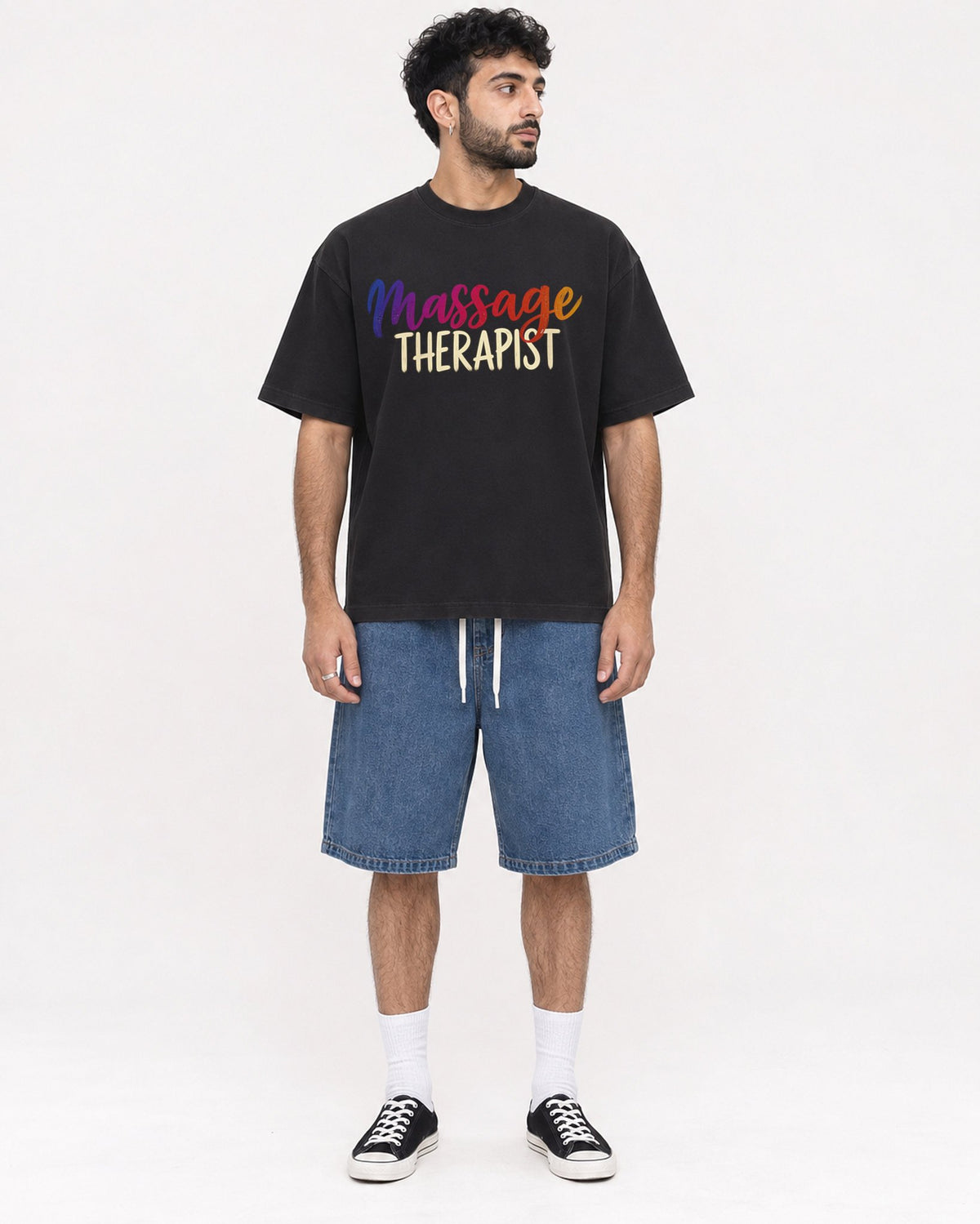 Mockup Boxy Heavyweight Tee Black male full-body 07