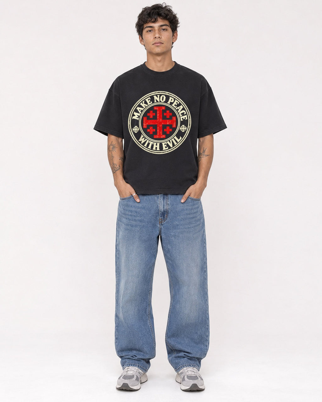 Mockup Boxy Heavyweight Tee Black male full-body 06