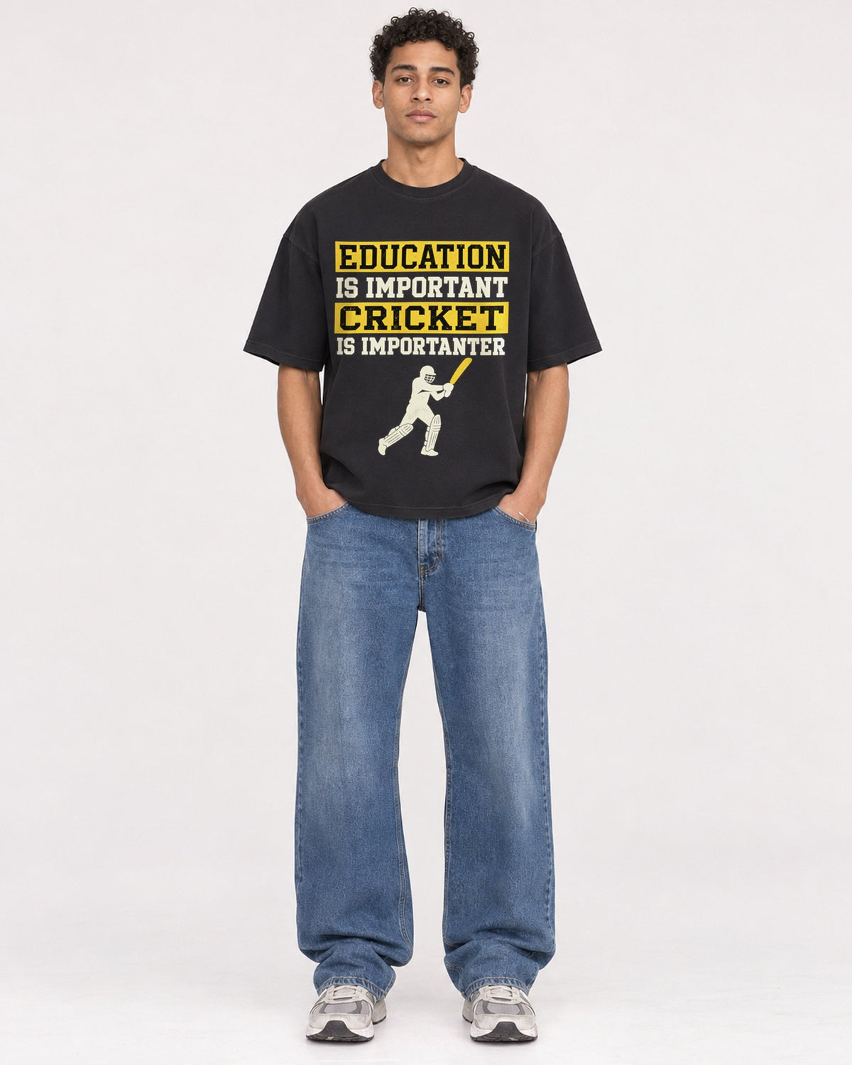 Mockup Boxy Heavyweight Tee Black male full-body 10