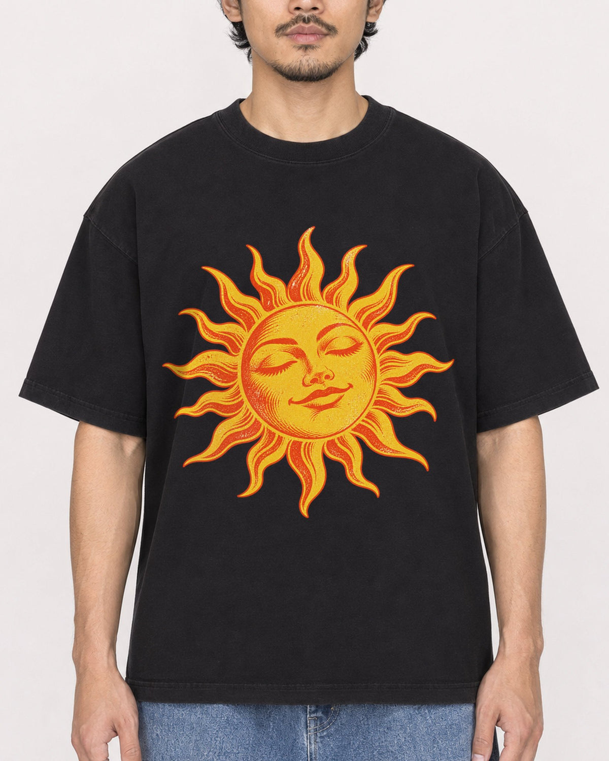 Mockup Boxy Heavyweight Tee Black male close-up 02