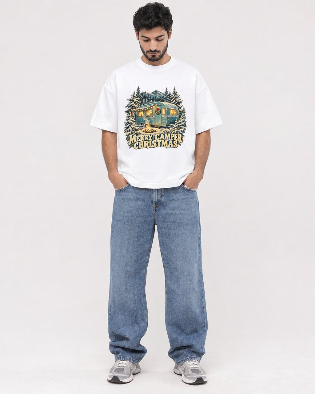 Mockup Boxy Heavyweight Tee White male full-body 07