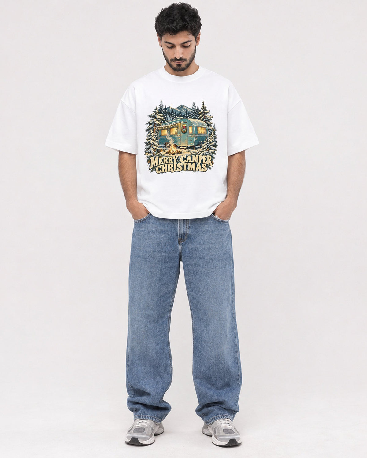 Mockup Boxy Heavyweight Tee White male full-body 07