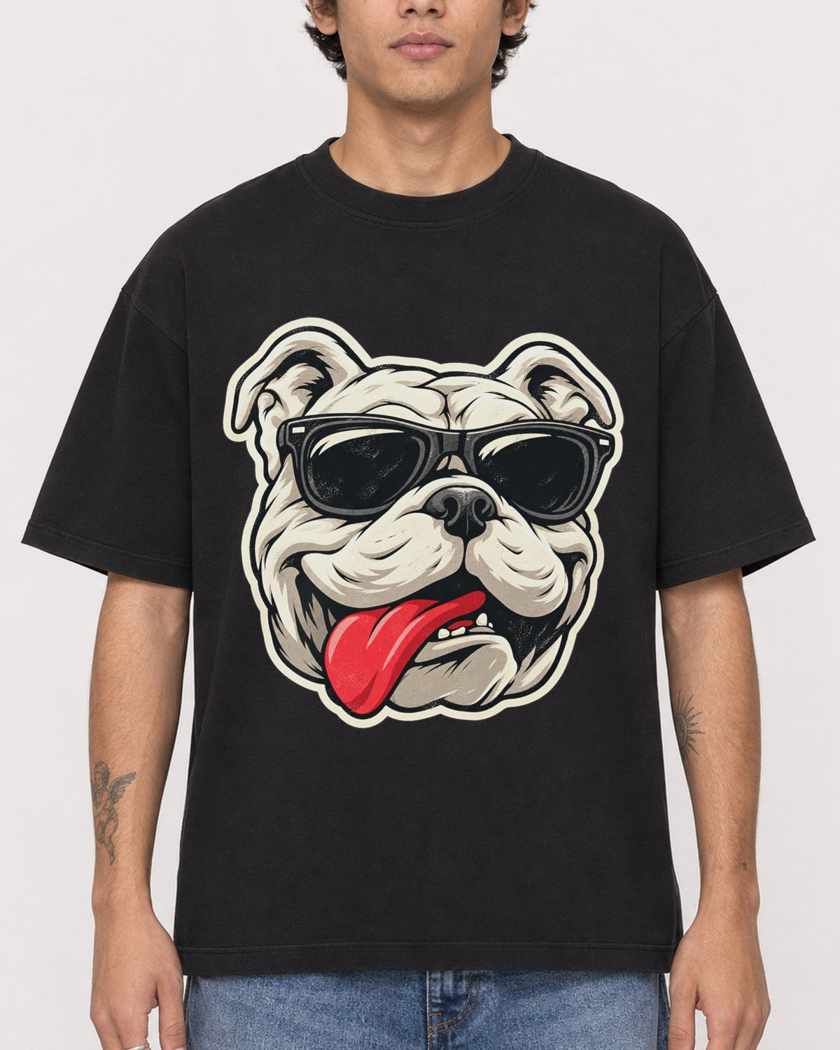 Mockup Boxy Heavyweight Tee Black male close-up 06