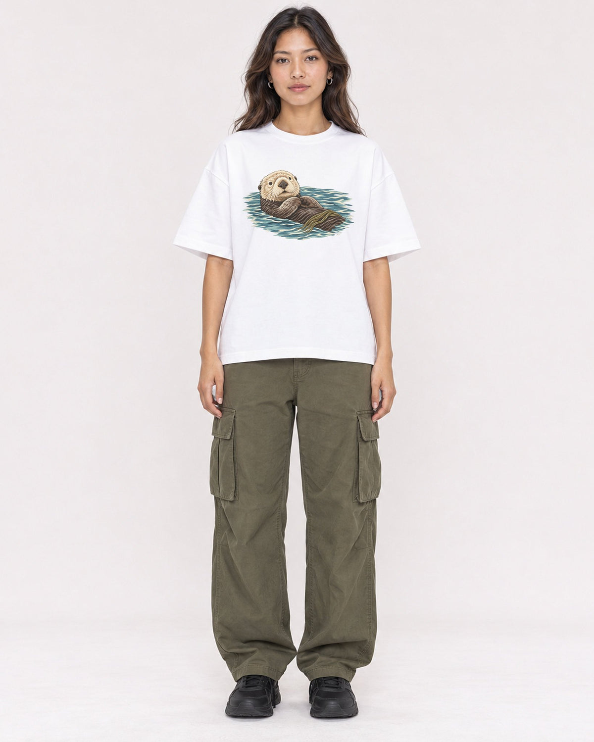 Mockup Boxy Heavyweight Tee White female full-body 02