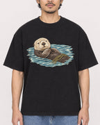 Mockup Boxy Heavyweight Tee Black male close-up 02