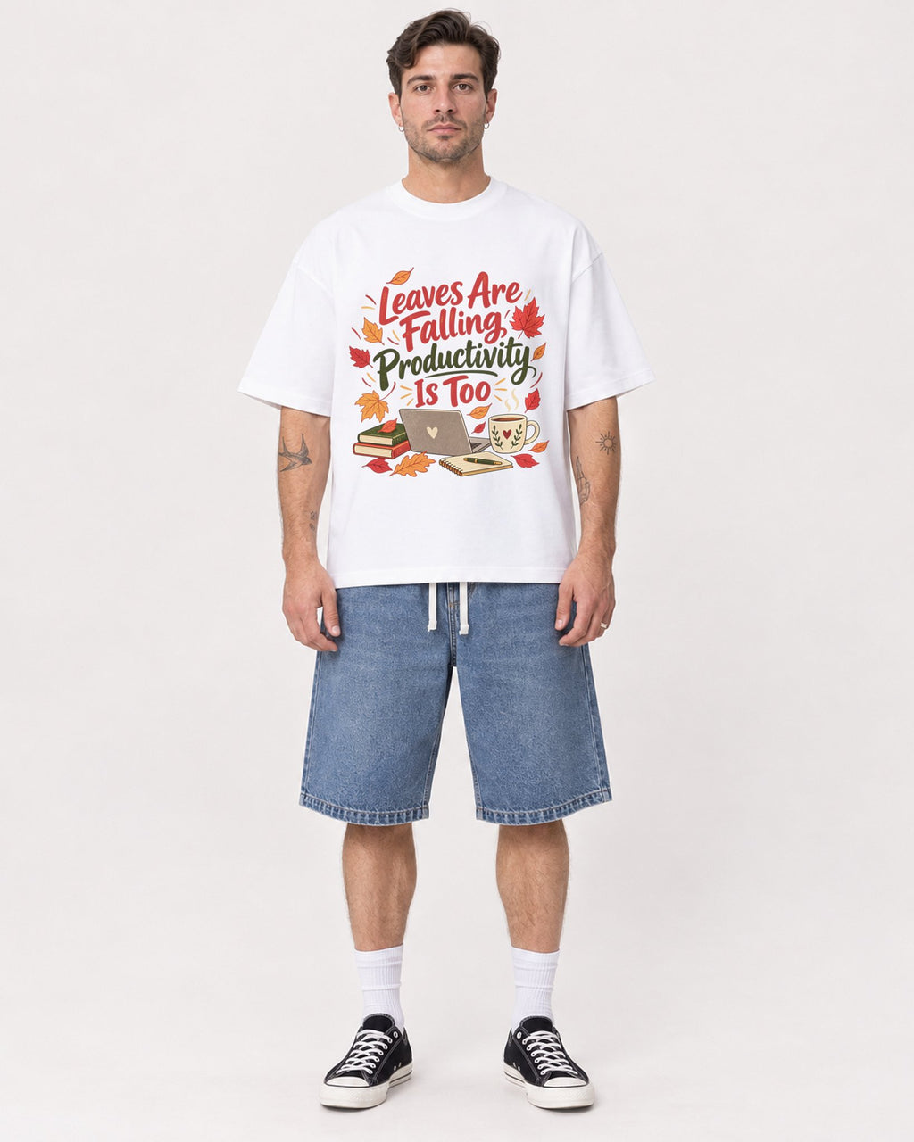 Mockup Boxy Heavyweight Tee White male full-body 48