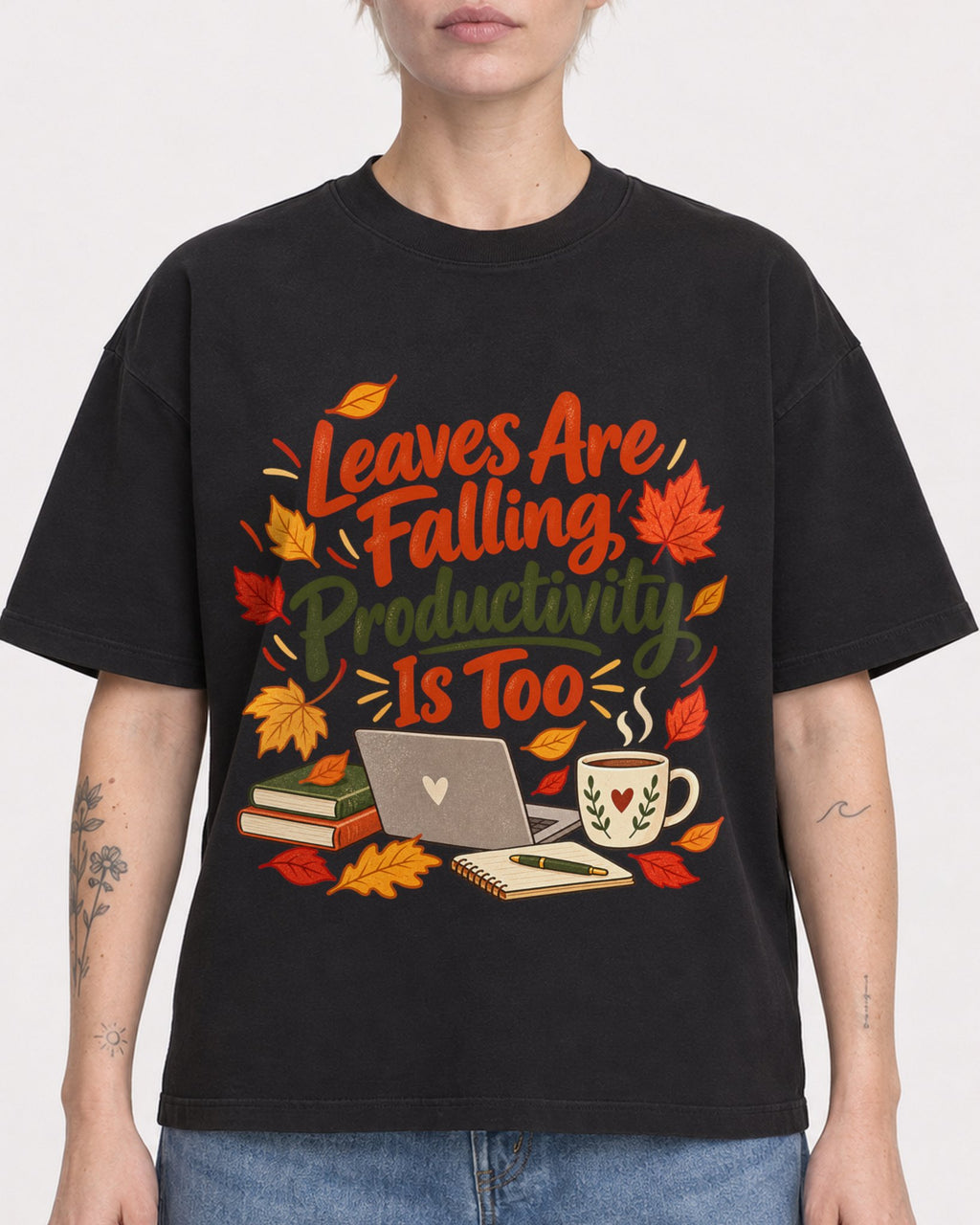 Mockup Boxy Heavyweight Tee Black female close-up 48