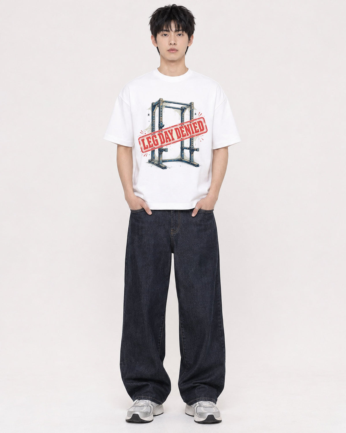 Mockup Boxy Heavyweight Tee White male full-body 01