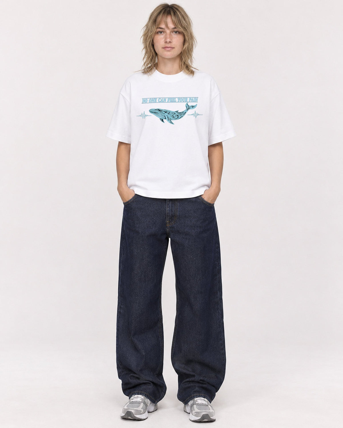 Mockup Boxy Heavyweight Tee White female full-body 19