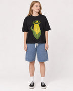 Mockup Boxy Heavyweight Tee Black female full-body 49