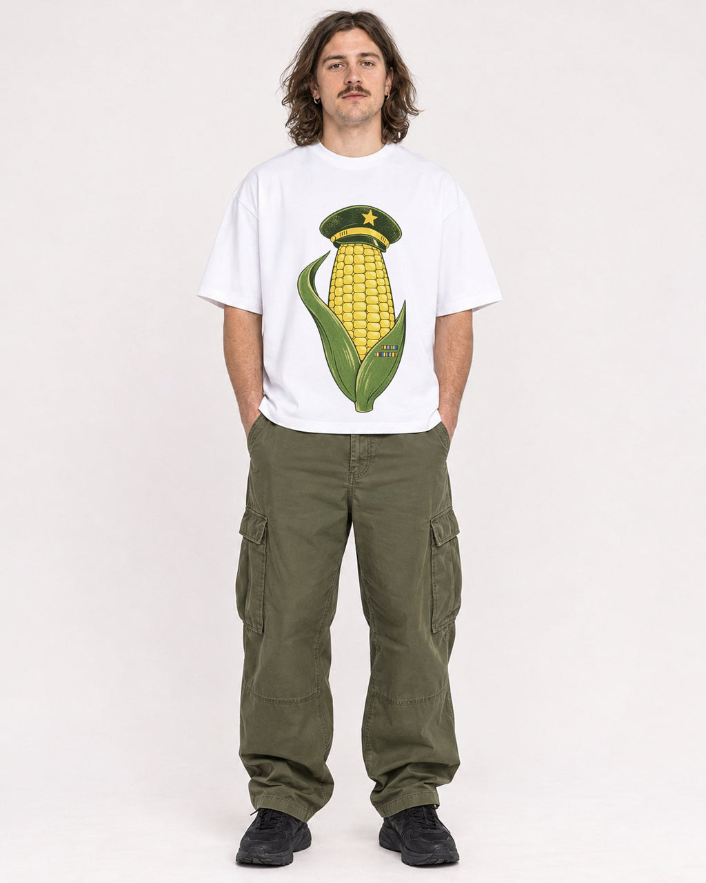 Mockup Boxy Heavyweight Tee White male full-body 49