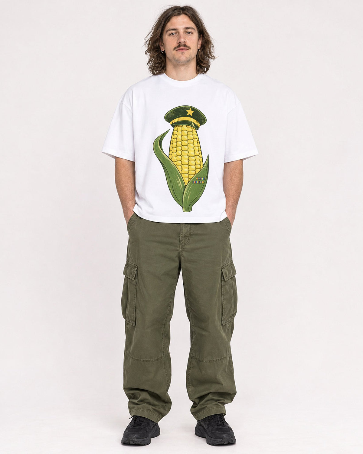 Mockup Boxy Heavyweight Tee White male full-body 49