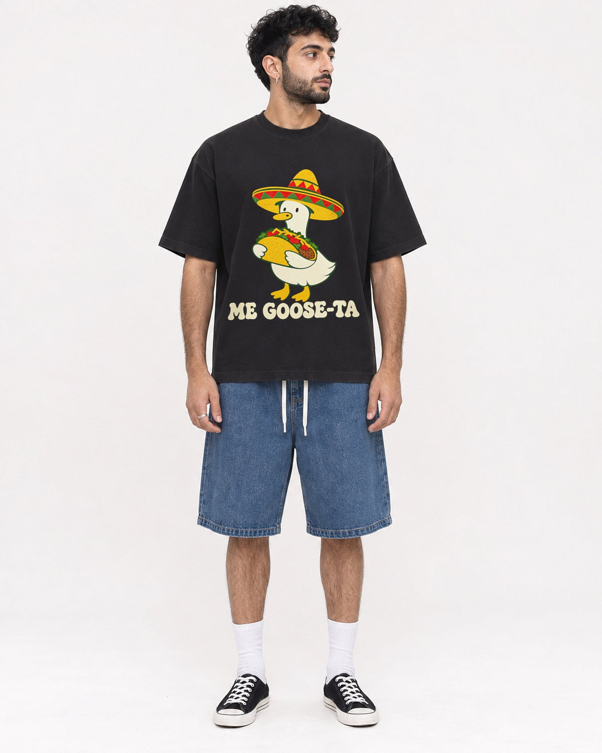 Mockup Boxy Heavyweight Tee Black male full-body 07