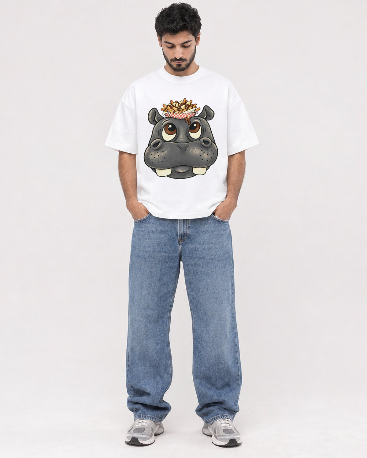 Mockup Boxy Heavyweight Tee White male full-body 07