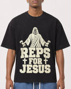 Mockup Boxy Heavyweight Tee Black male close-up 15