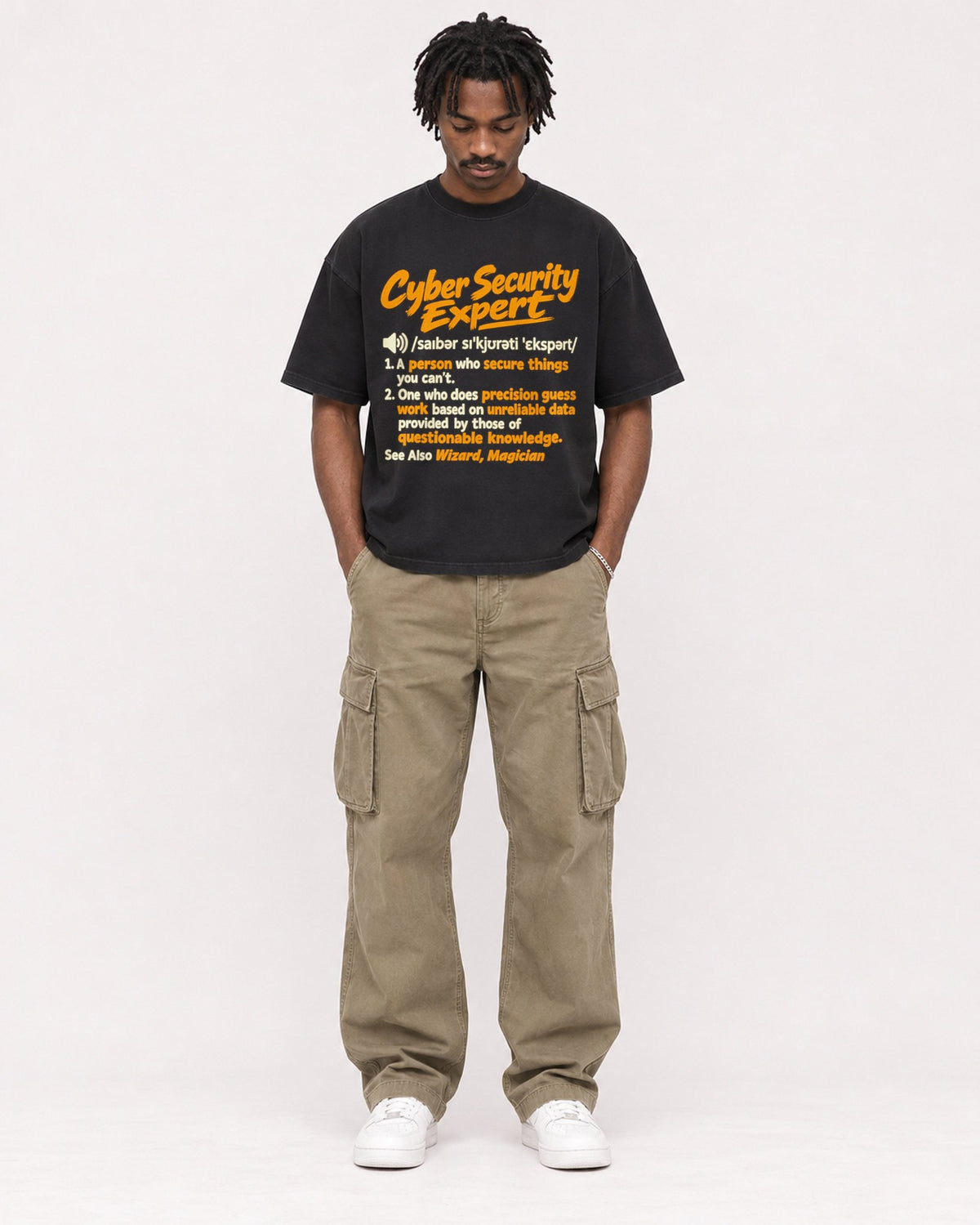Mockup Boxy Heavyweight Tee Black male full-body 04