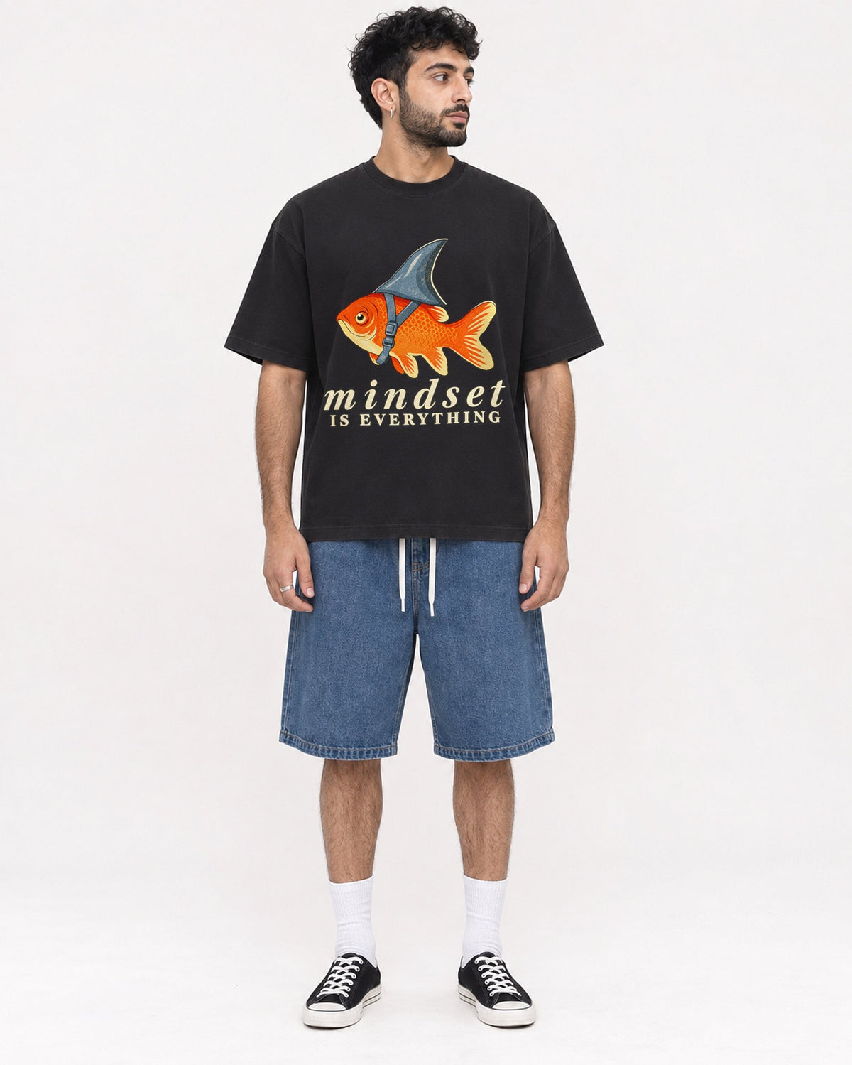 Mockup Boxy Heavyweight Tee Black male full-body 07