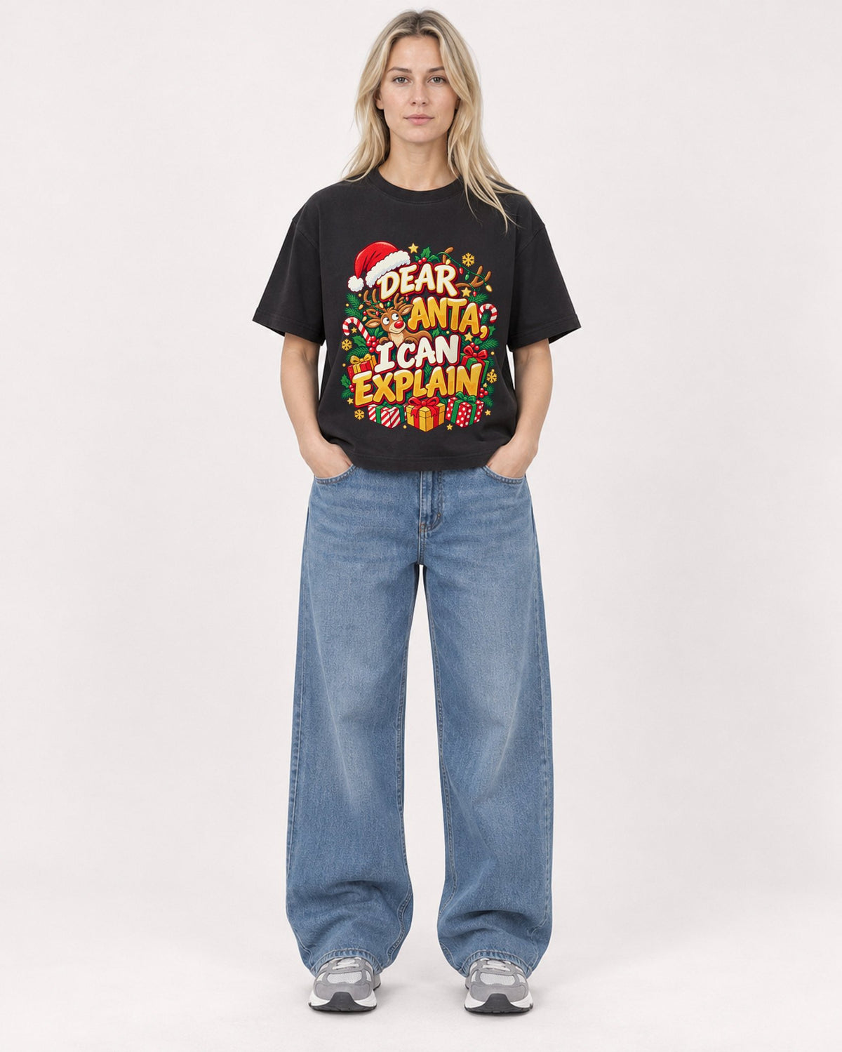 Mockup Boxy Heavyweight Tee Black female full-body 08