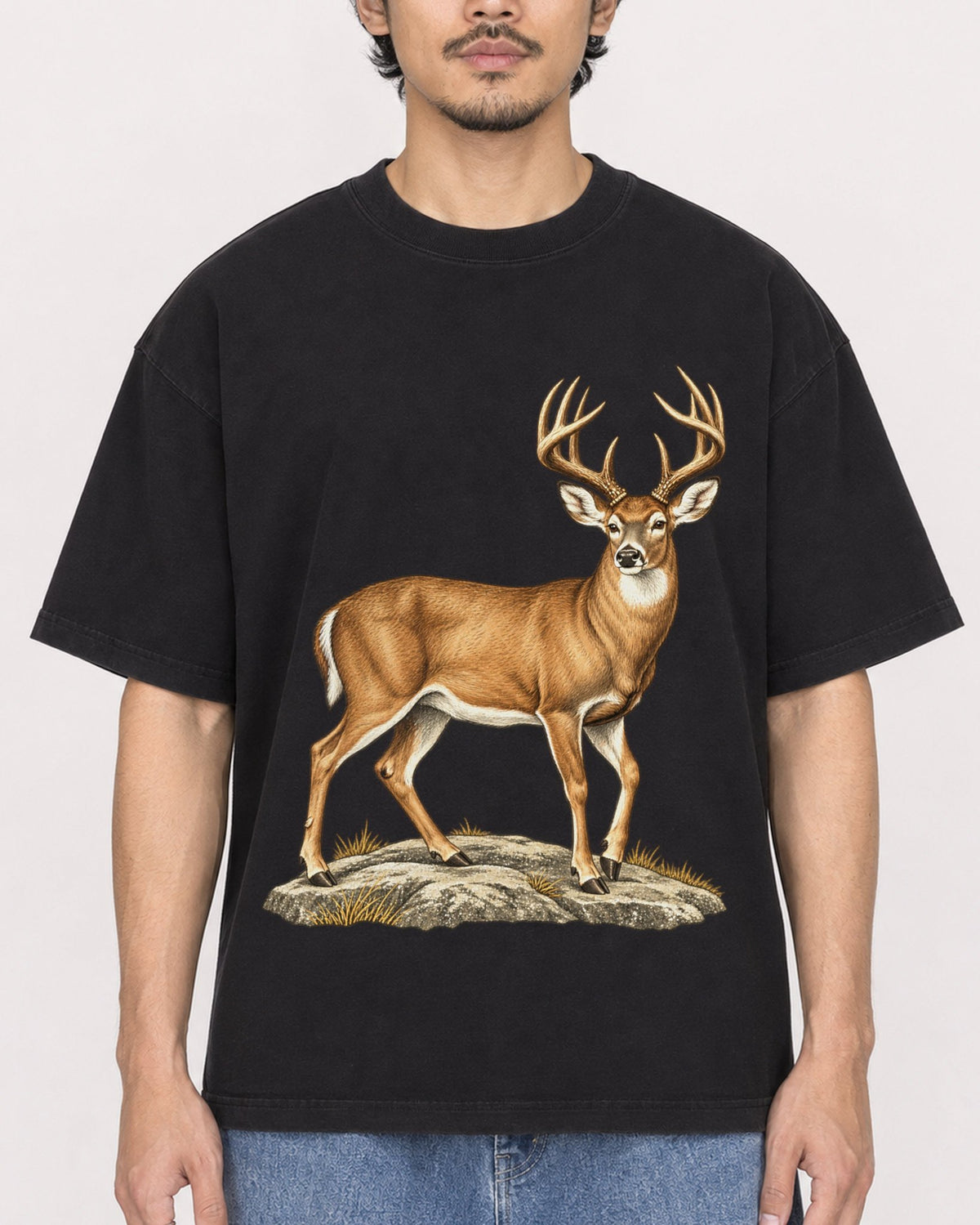 Mockup Boxy Heavyweight Tee Black male close-up 02