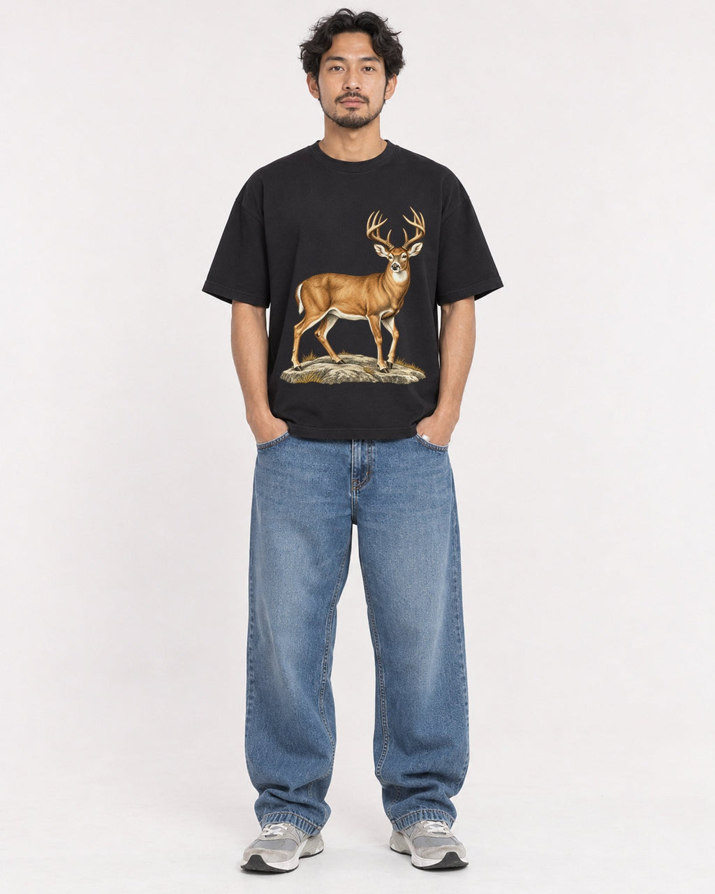 Mockup Boxy Heavyweight Tee Black male full-body 02