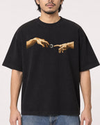 Mockup Boxy Heavyweight Tee Black male close-up 22