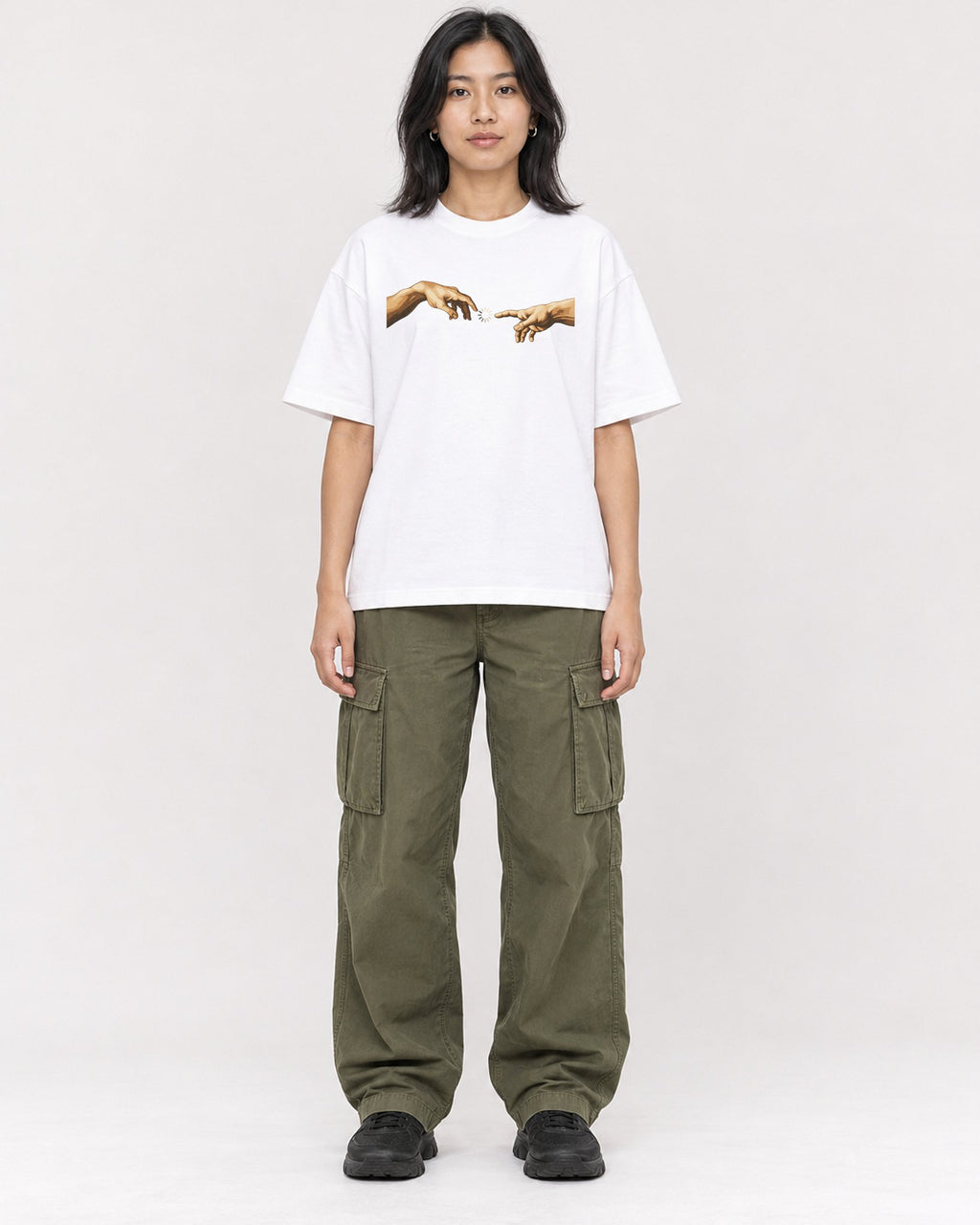Mockup Boxy Heavyweight Tee White female full-body 22