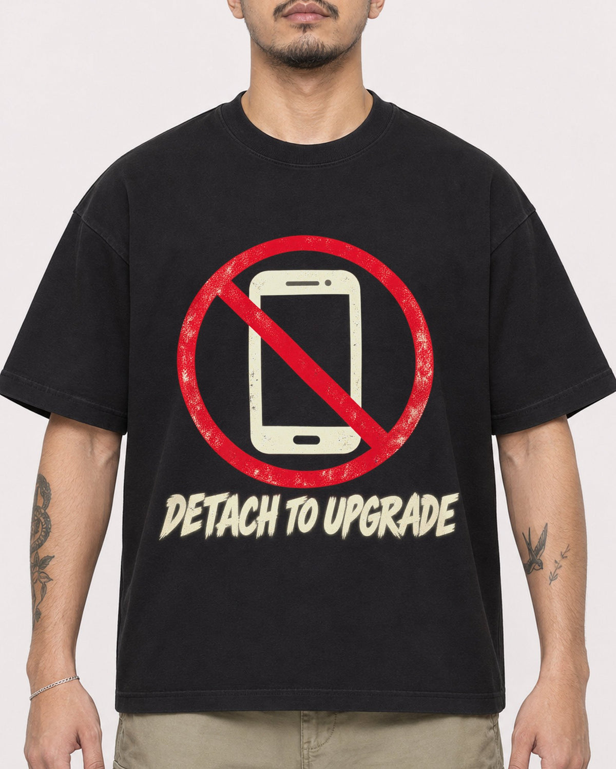 Mockup Boxy Heavyweight Tee Black male close-up 12
