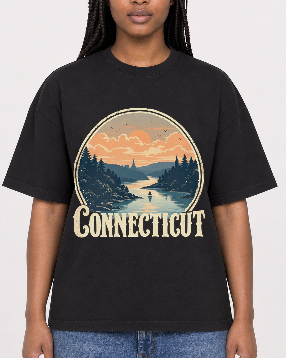 Mockup Boxy Heavyweight Tee Black female close-up 04