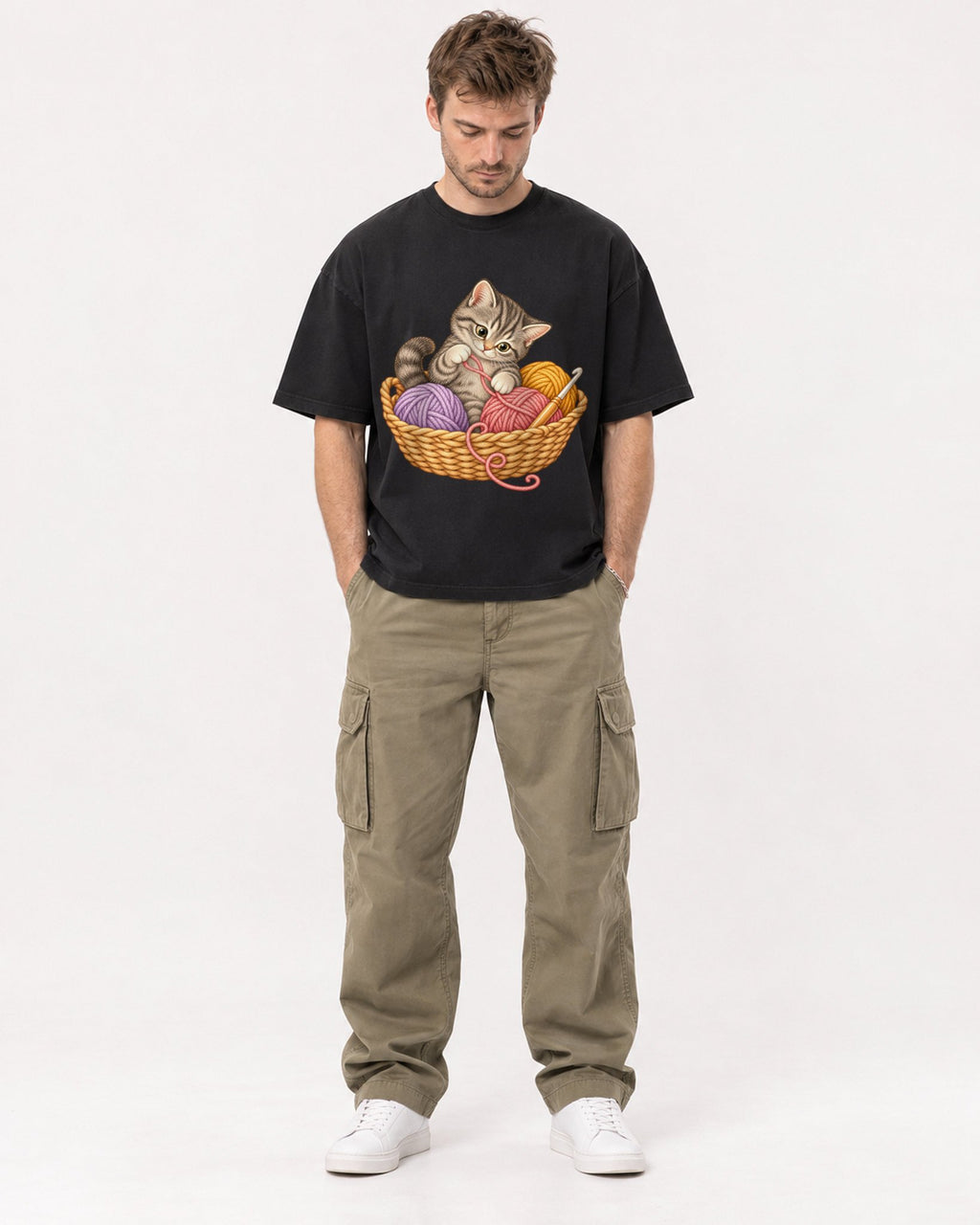Mockup Boxy Heavyweight Tee Black male full-body 08