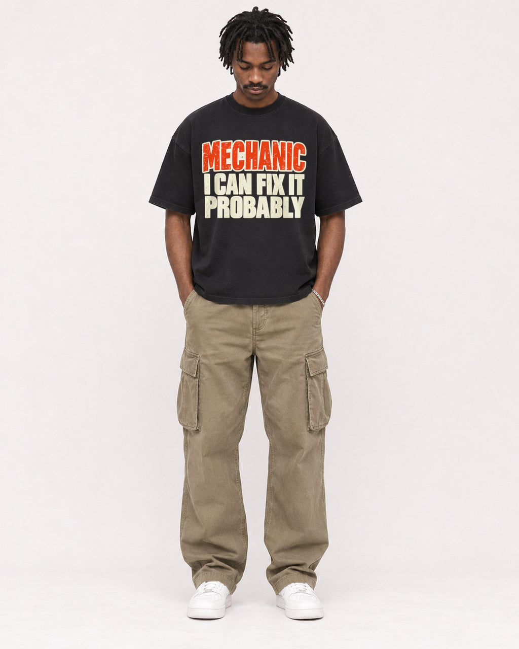 Mockup Boxy Heavyweight Tee Black male full-body 04