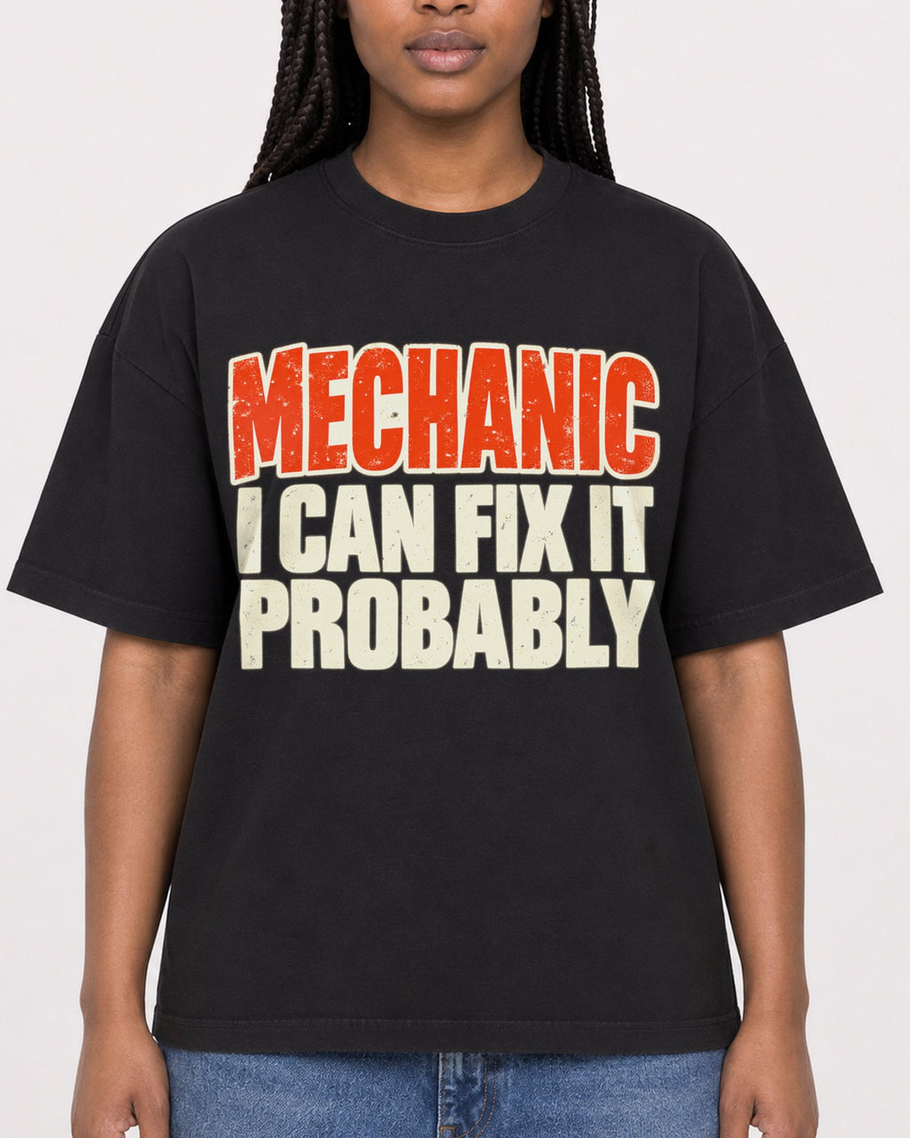 Mockup Boxy Heavyweight Tee Black female close-up 04