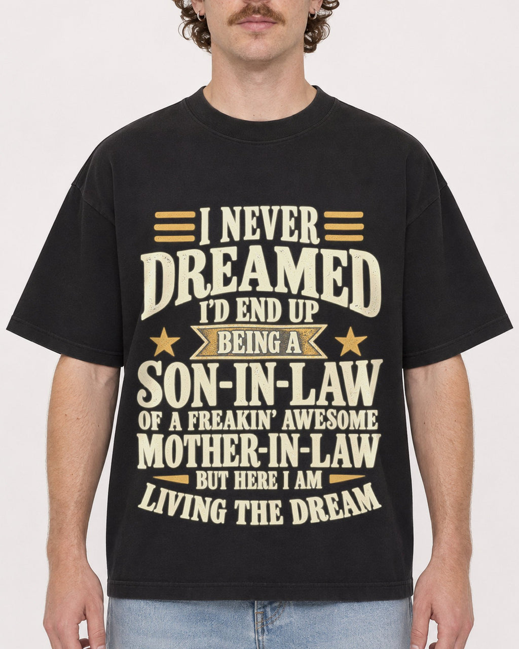 Mockup Boxy Heavyweight Tee Black male close-up 09