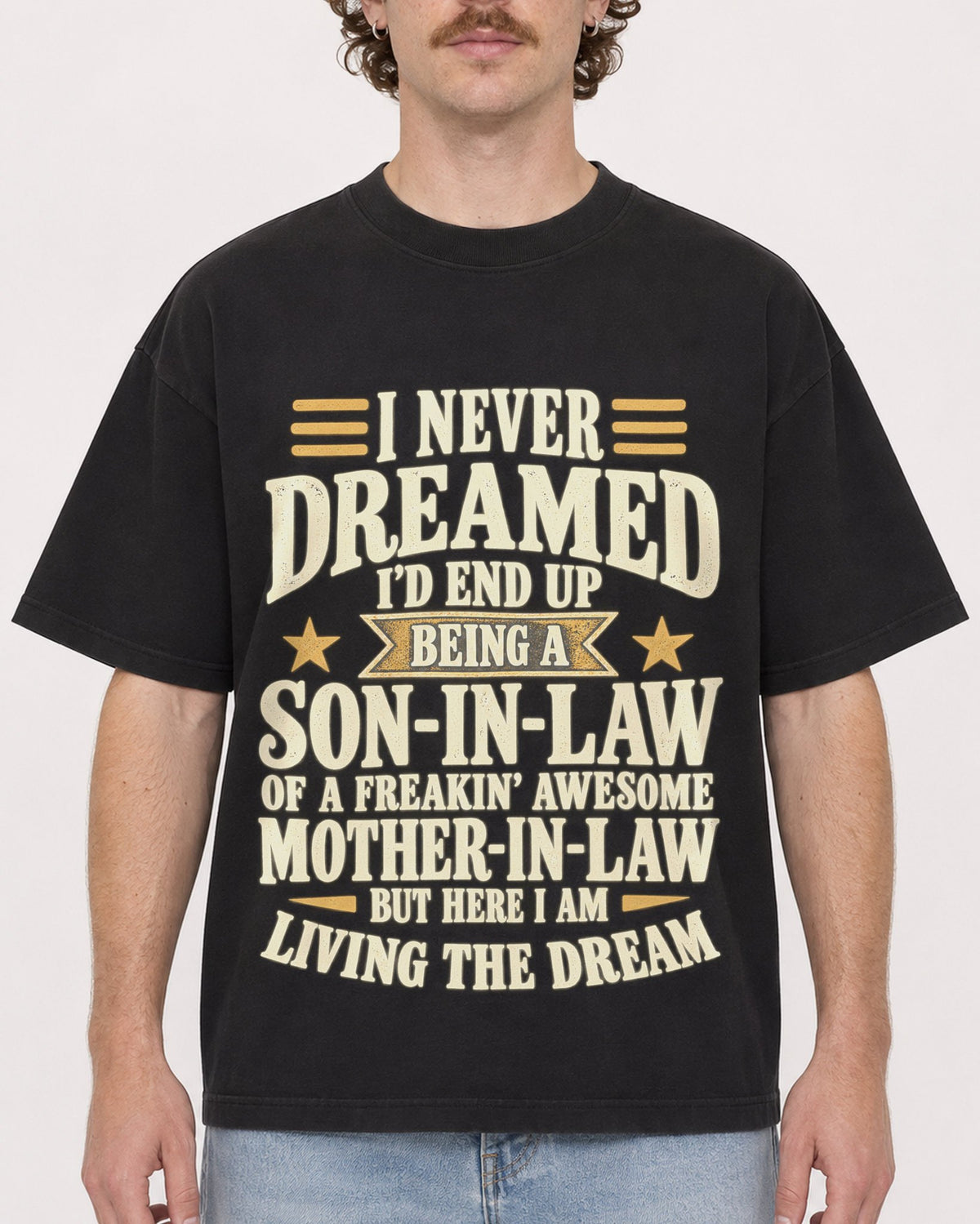 Mockup Boxy Heavyweight Tee Black male close-up 09