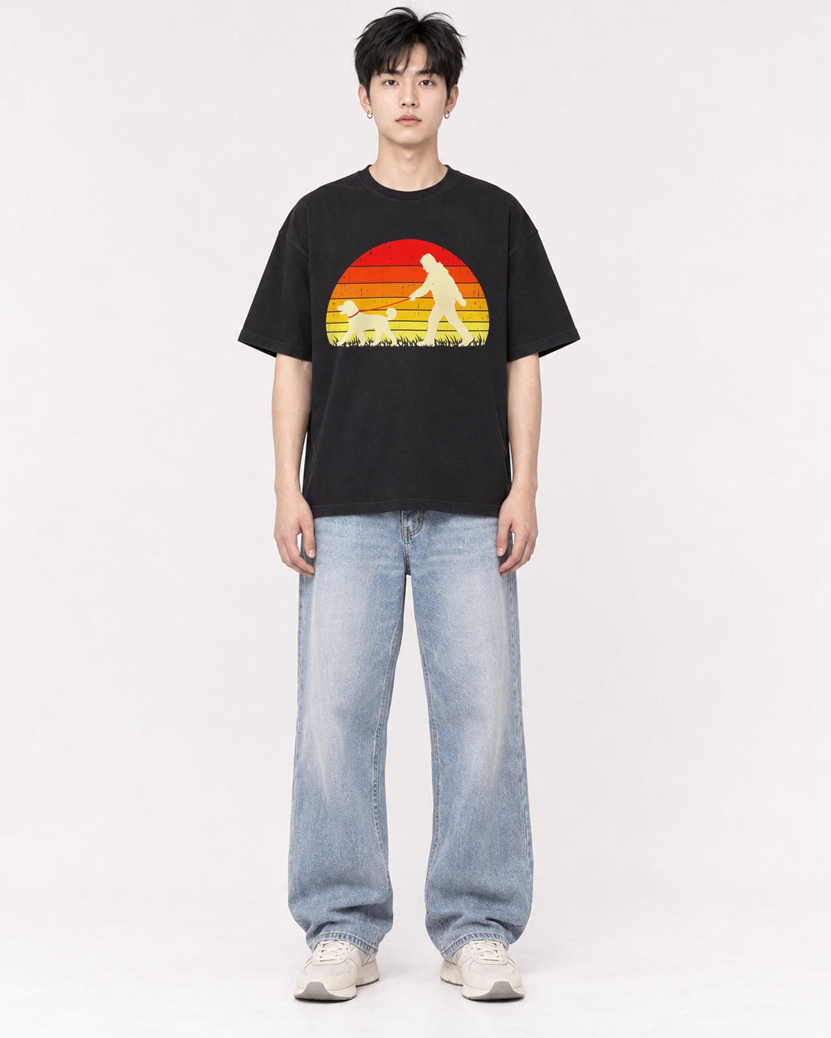 Mockup Boxy Heavyweight Tee Black male full-body 01