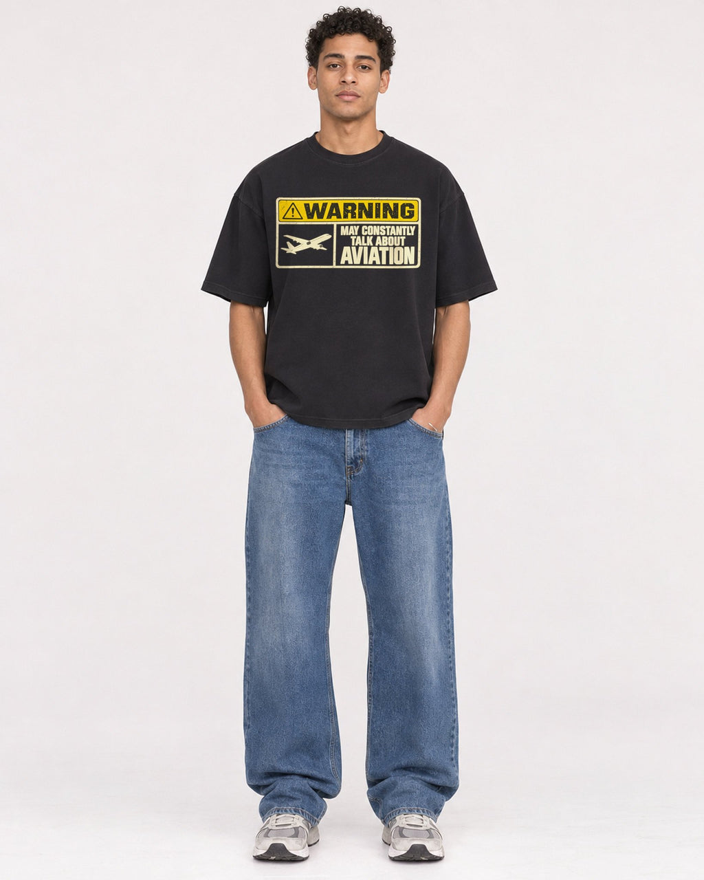 Mockup Boxy Heavyweight Tee Black male full-body 10