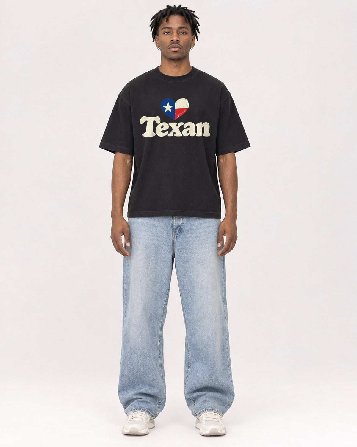 Mockup Boxy Heavyweight Tee Black male full-body 05