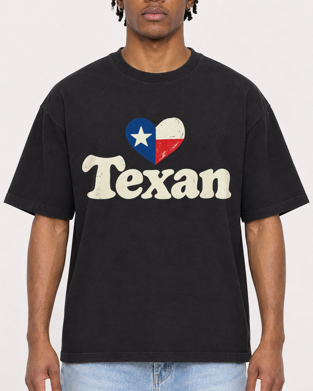 Mockup Boxy Heavyweight Tee Black male close-up 05