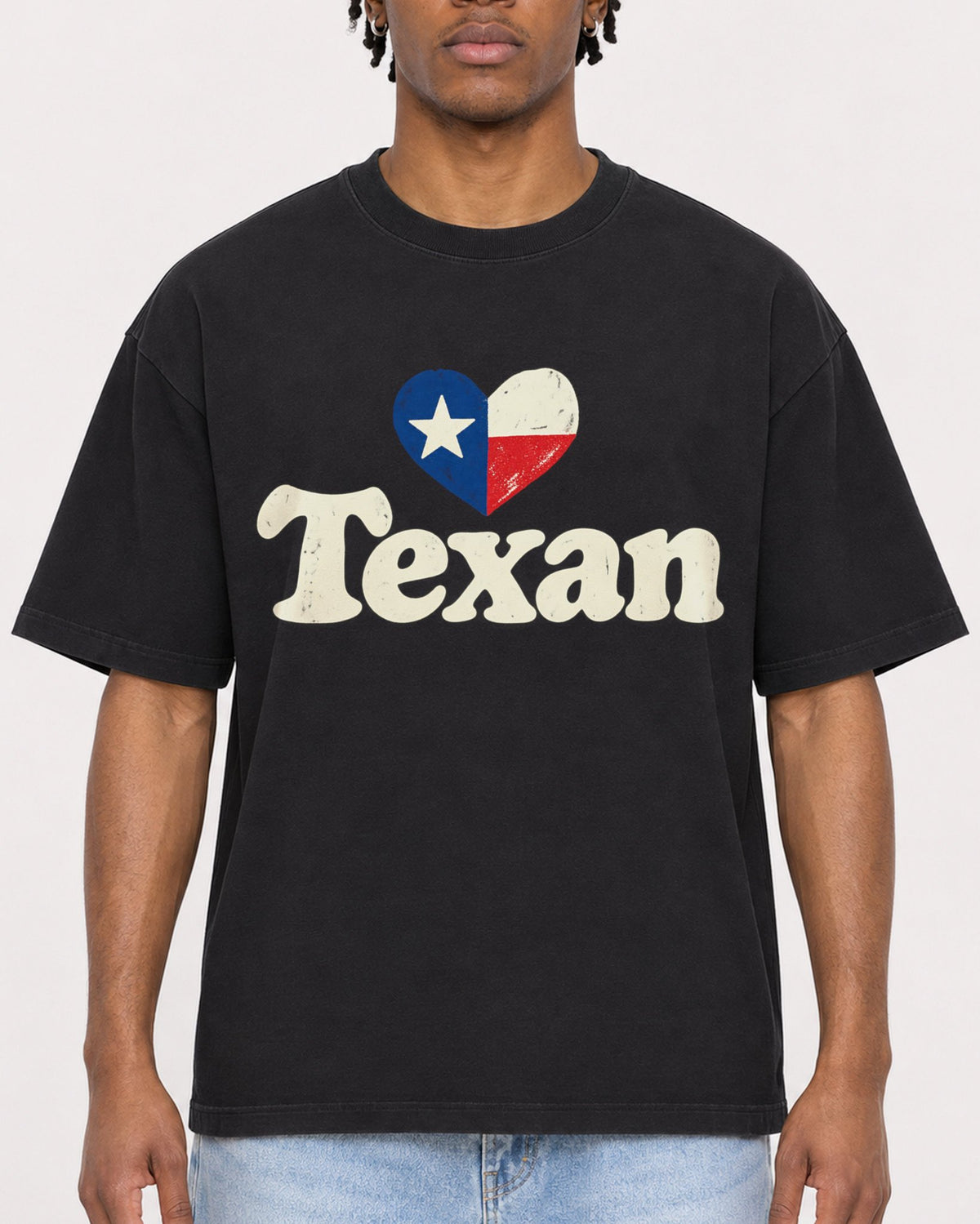 Mockup Boxy Heavyweight Tee Black male close-up 05