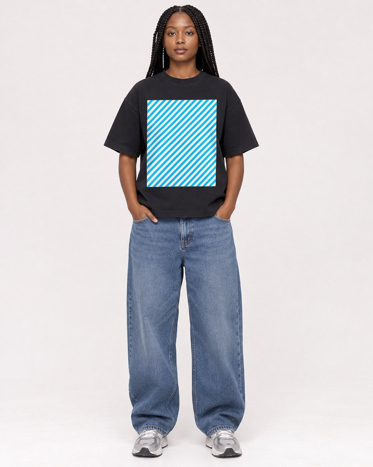 Mockup Boxy Heavyweight Tee Black female full-body 04
