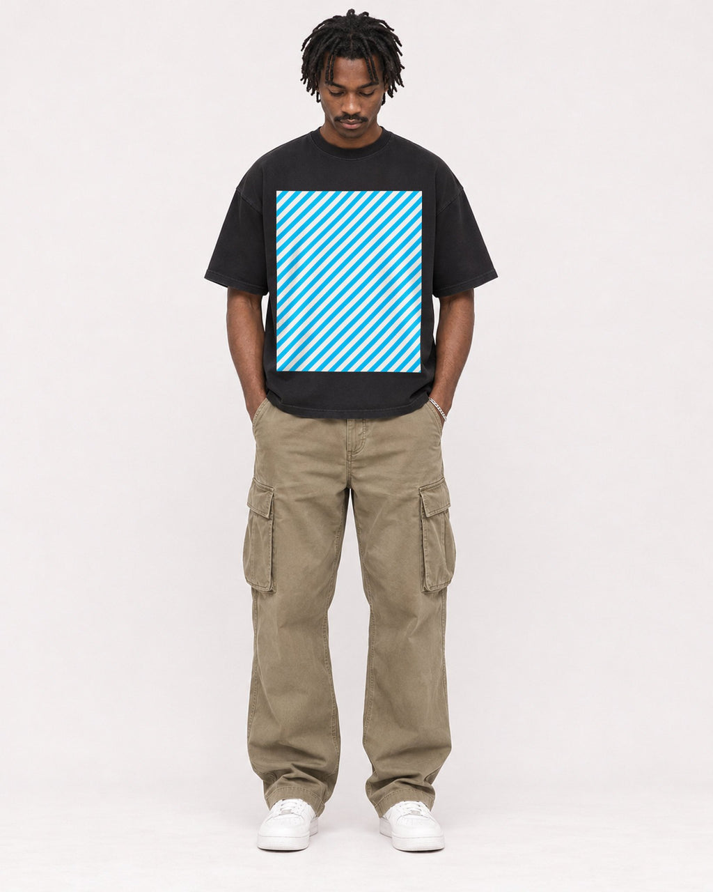 Mockup Boxy Heavyweight Tee Black male full-body 04