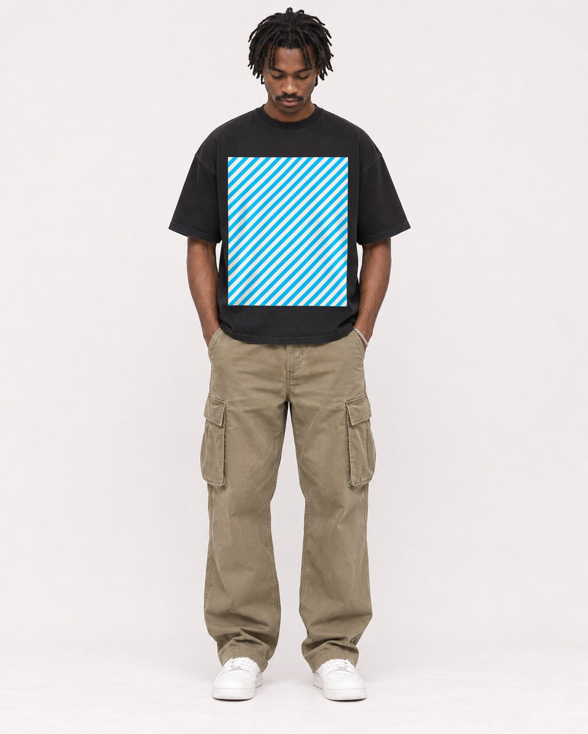 Mockup Boxy Heavyweight Tee Black male full-body 04