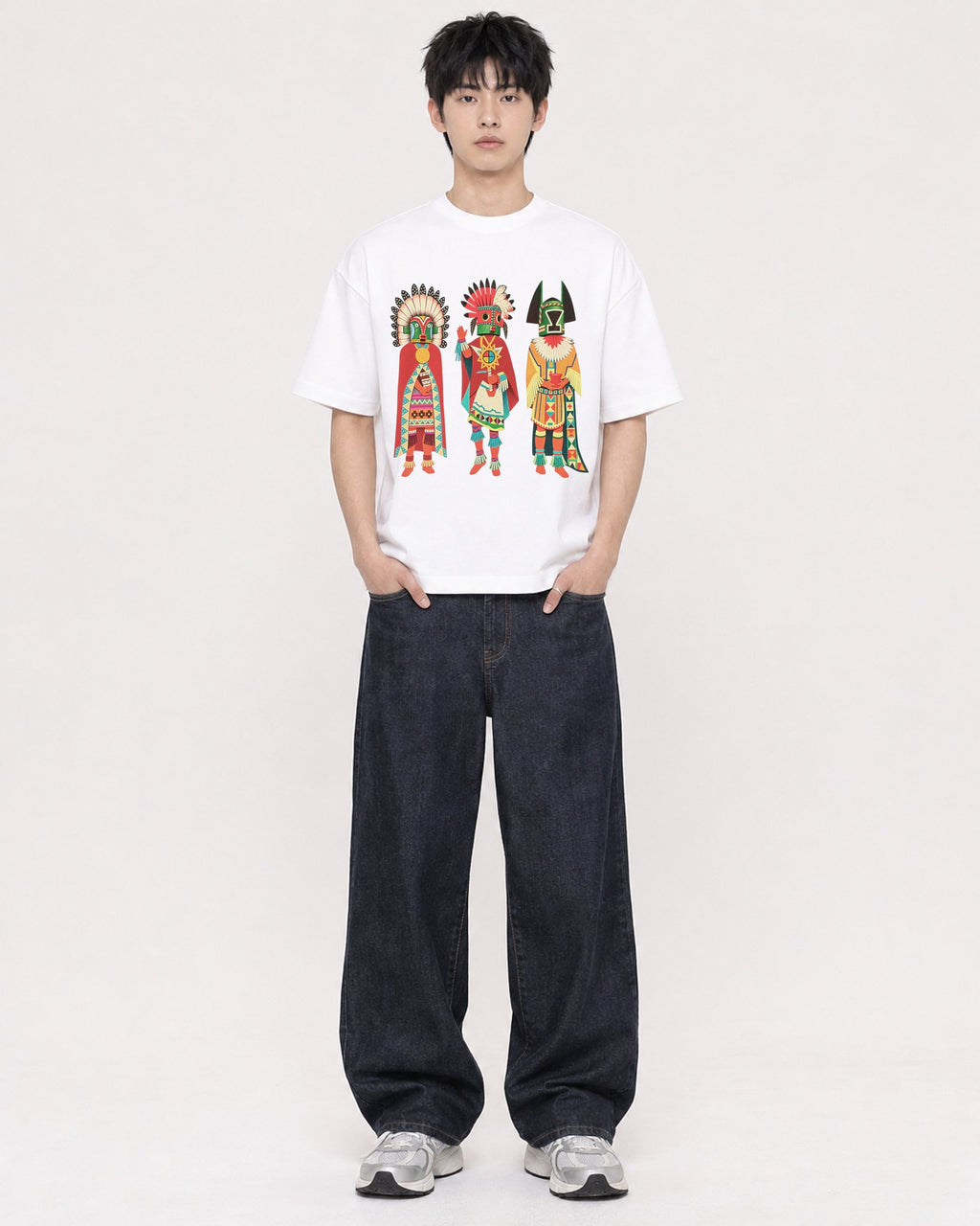 Mockup Boxy Heavyweight Tee White male full-body 01