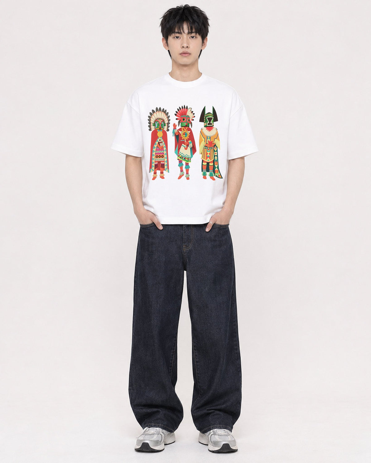 Mockup Boxy Heavyweight Tee White male full-body 01