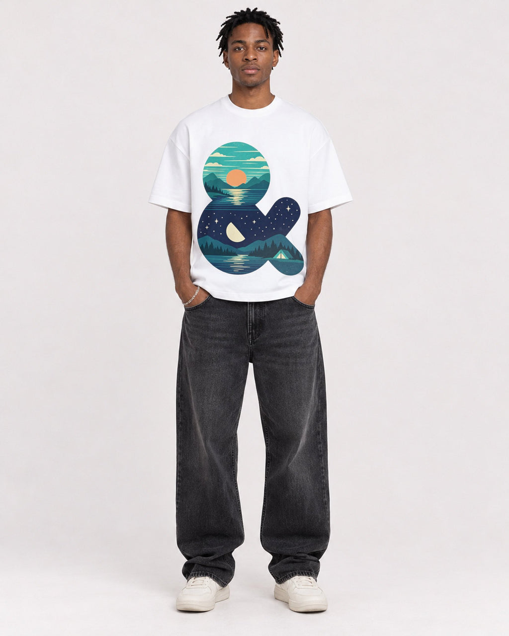 Mockup Boxy Heavyweight Tee White male full-body 05