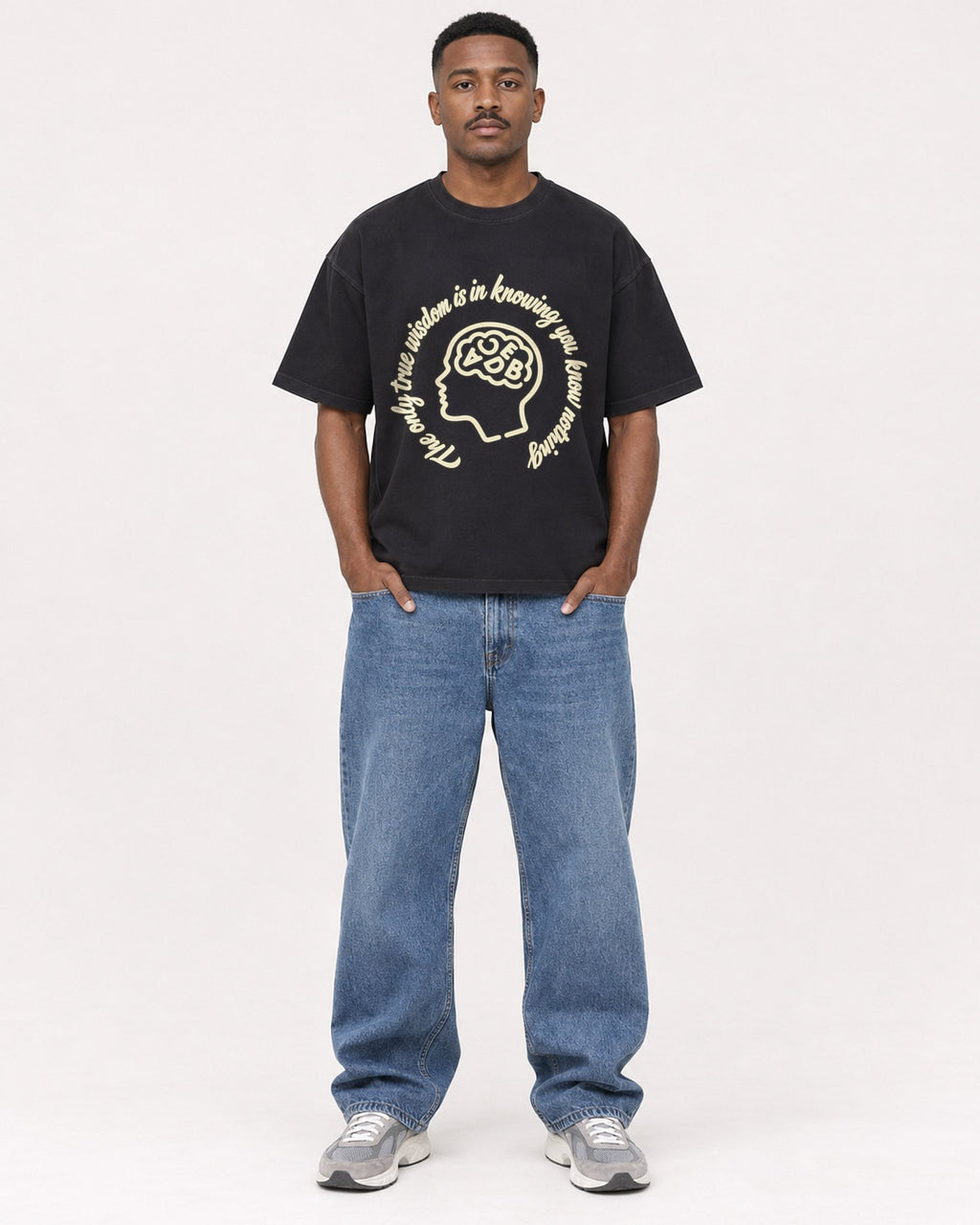 Mockup Boxy Heavyweight Tee Black male full-body 14